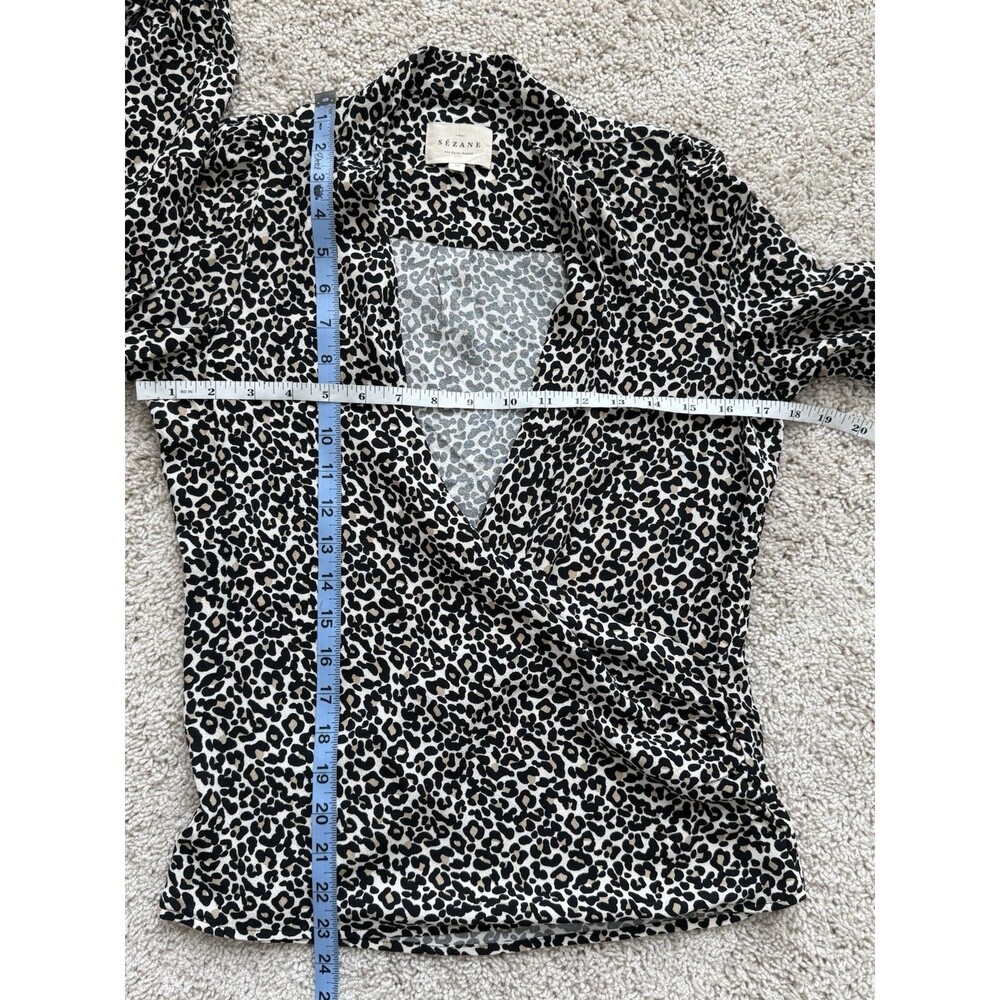 Sezane Abelia Cream Leopard Faux Wrap Blouse Long Sleeve Draped V-Neck Sz 34/XS - Picture 8 of 10